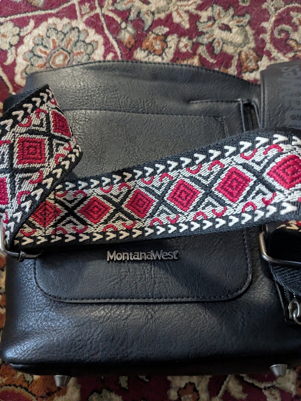 Montana West Black Crossbody Bag with Detachable Patterned Strap - Picture 10 of 12